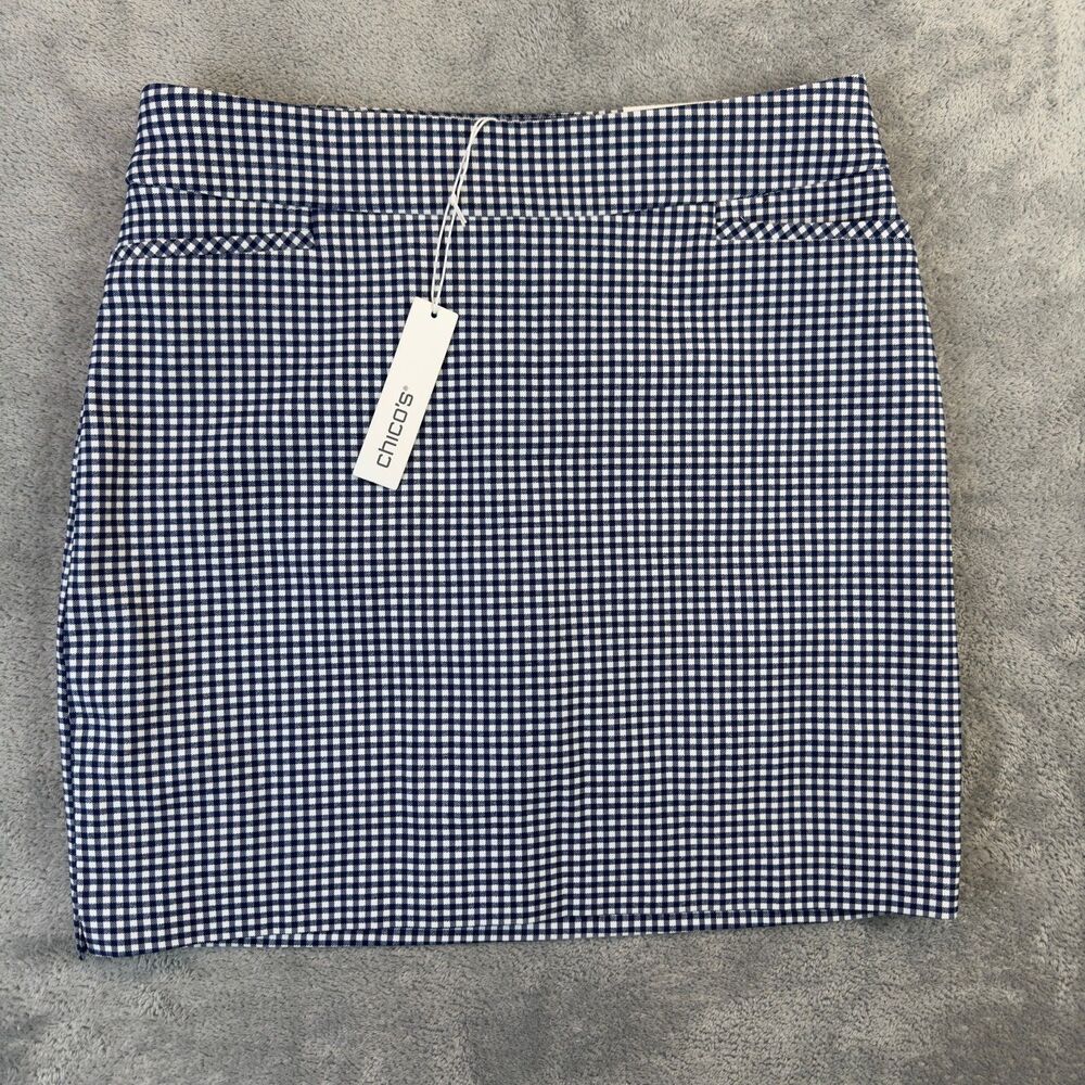 Chico’s Skirt Womens 0 U.S 4 Blue So Slimming Brigitte Gingham Skort Pockets NWT